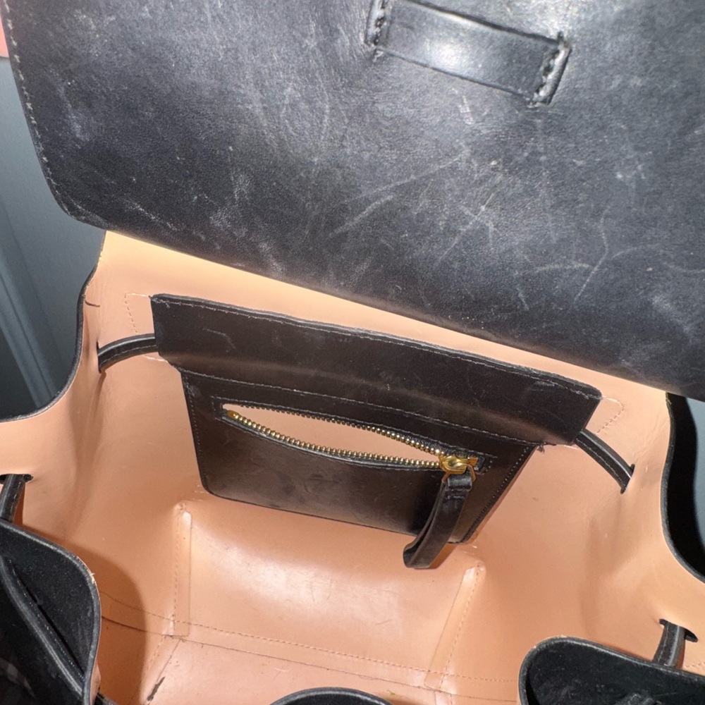 Classic Black Leather Drawstring Backpack - Women - image 7